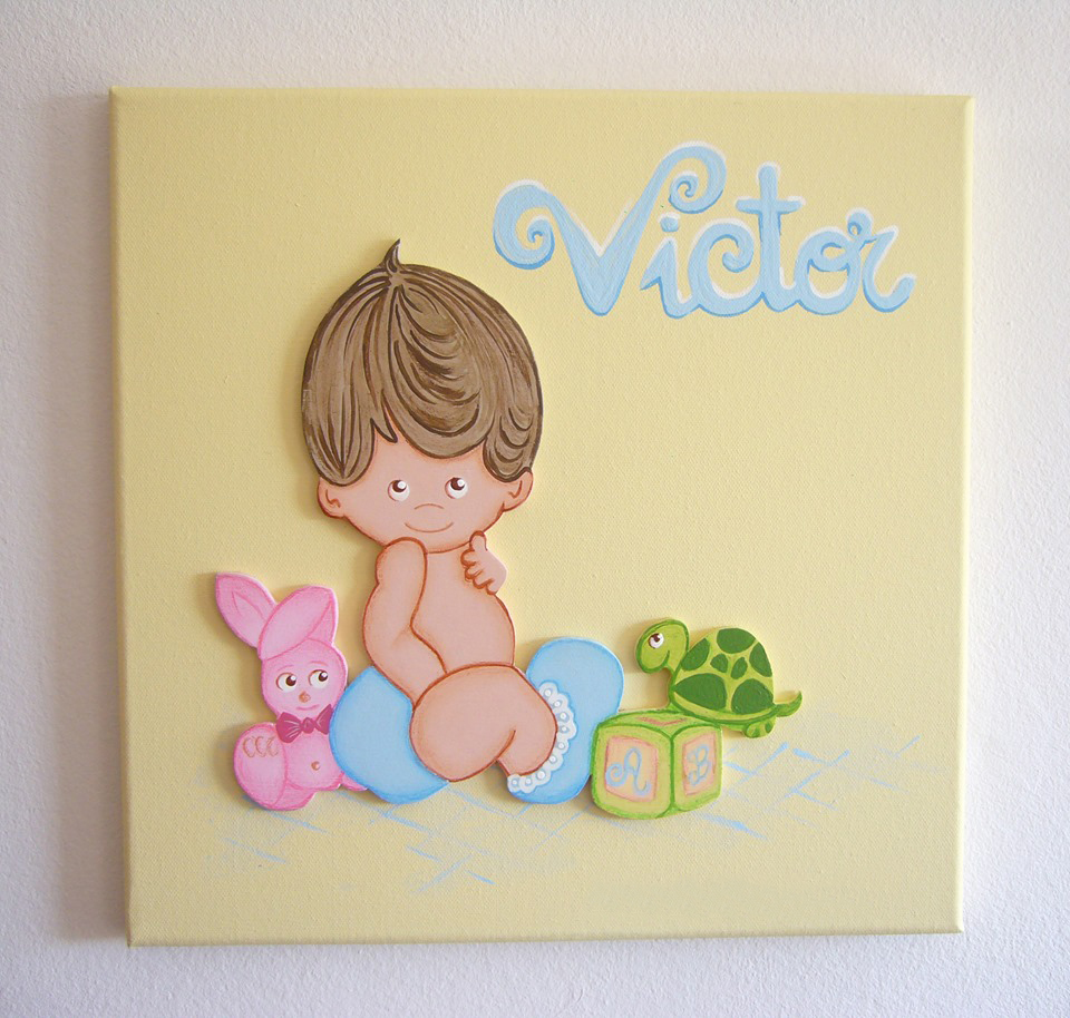 Cuadro infantil 3D bebe y conejito