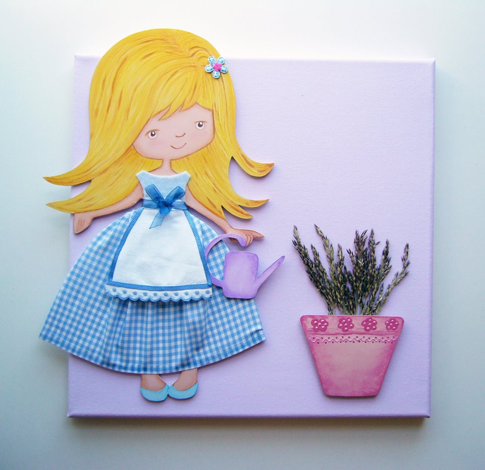 Cuadro infantil 3D niña jardinera 