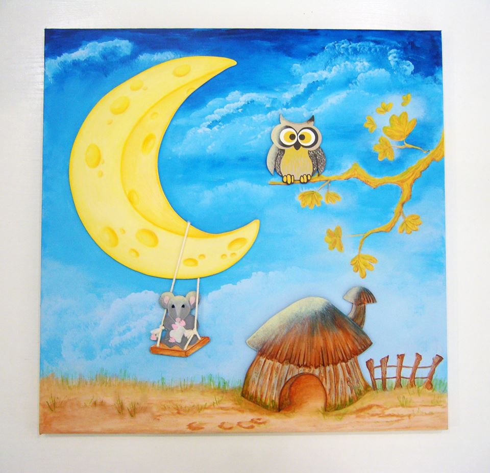 Cuadro infantil 3D luna con buho 