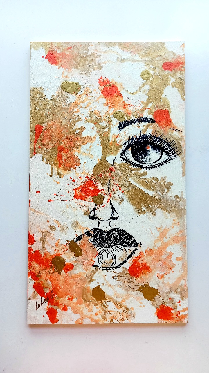 Mujer dorada. Acrílica sobre tabla 36x20 cm.